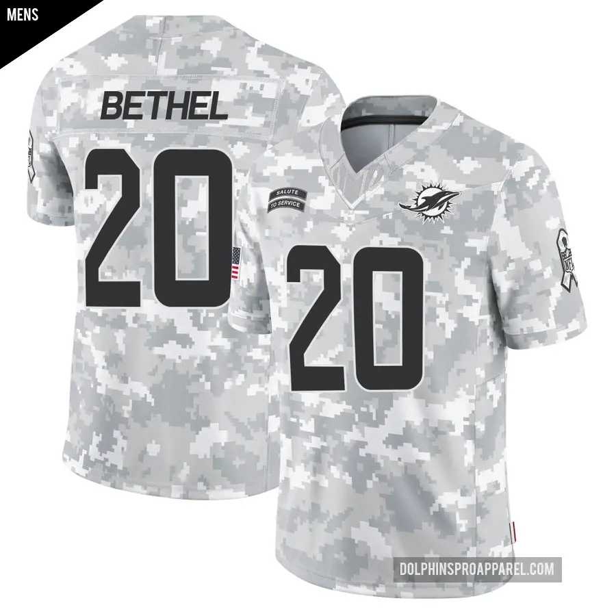Men's Miami Dolphins ＃20 Justin Bethel Arctic Camo Limited 2024 Salute to Service Jersey