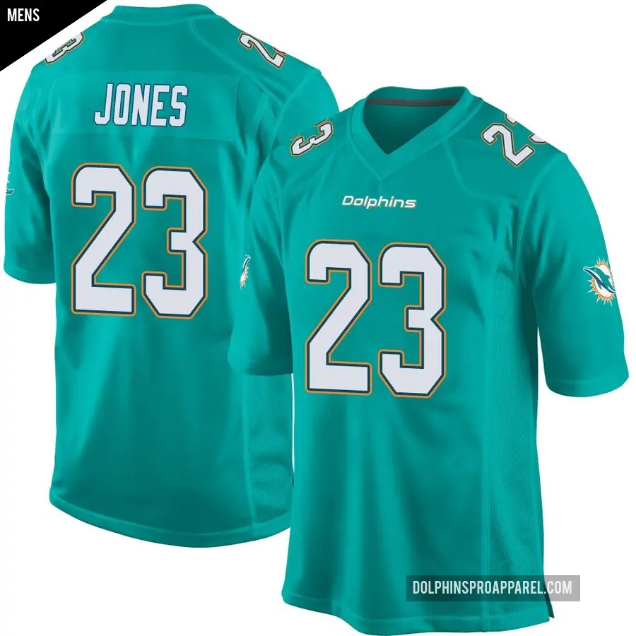 Men's Miami Dolphins ＃23 Jack Jones Aqua Game Team Color Jersey
