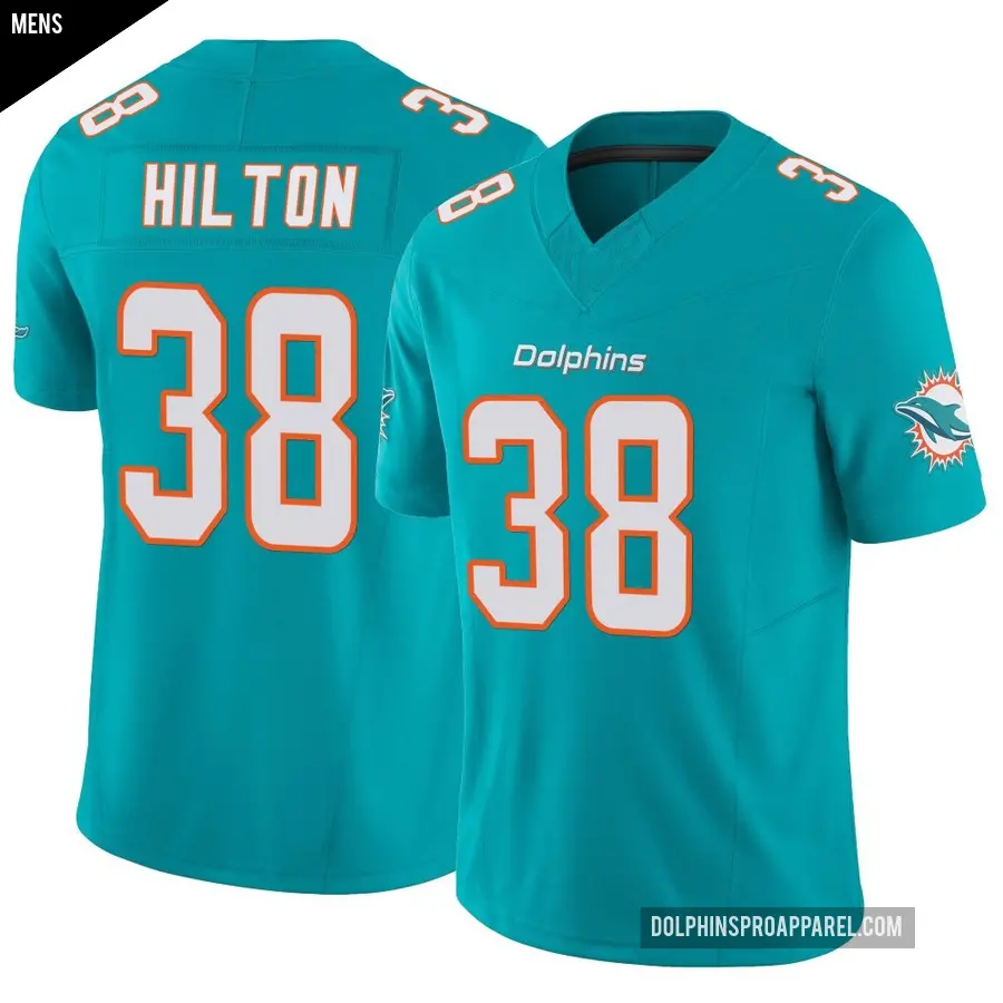 Men's Miami Dolphins ＃38 Mike Hilton Aqua Limited Vapor F.U.S.E. Jersey