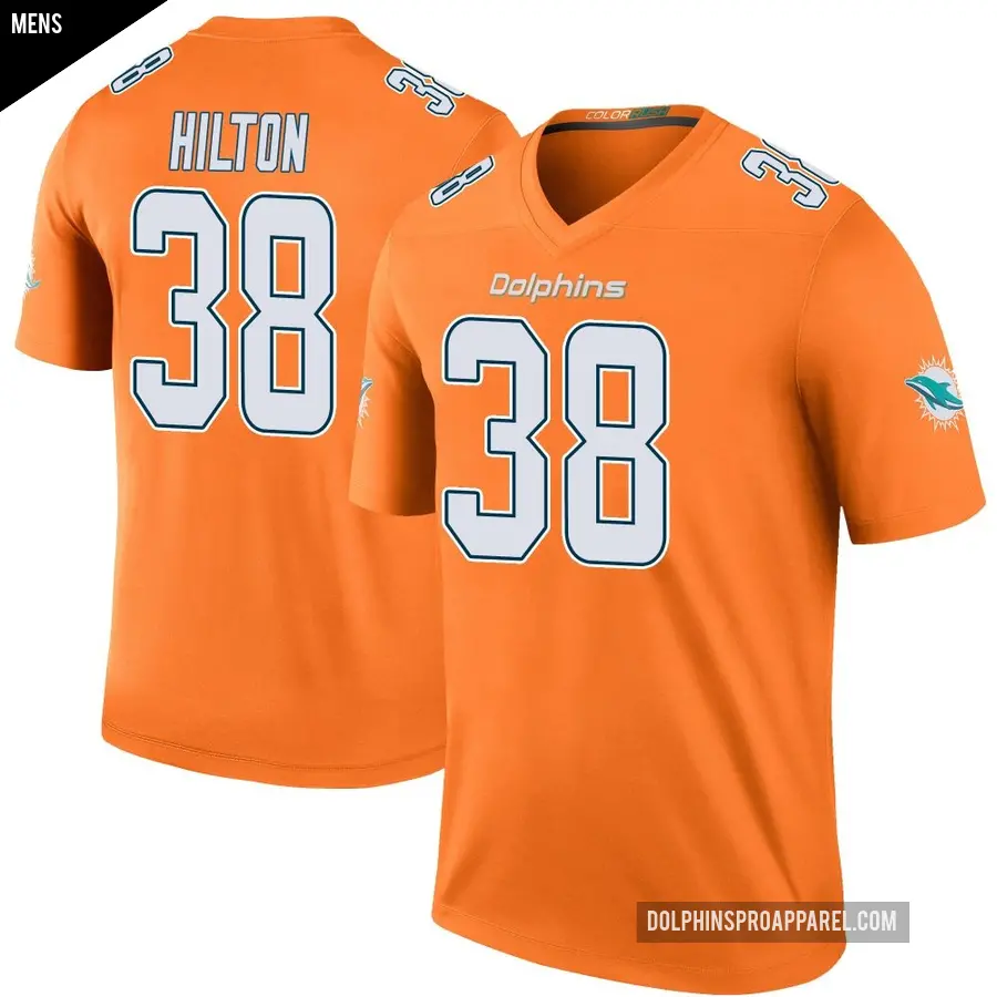 Men's Miami Dolphins ＃38 Mike Hilton Orange Legend Color Rush Jersey