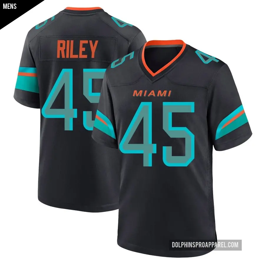 Men's Miami Dolphins ＃45 Duke Riley Blue Game Pitch 2025 Rivalries Collection Jersey