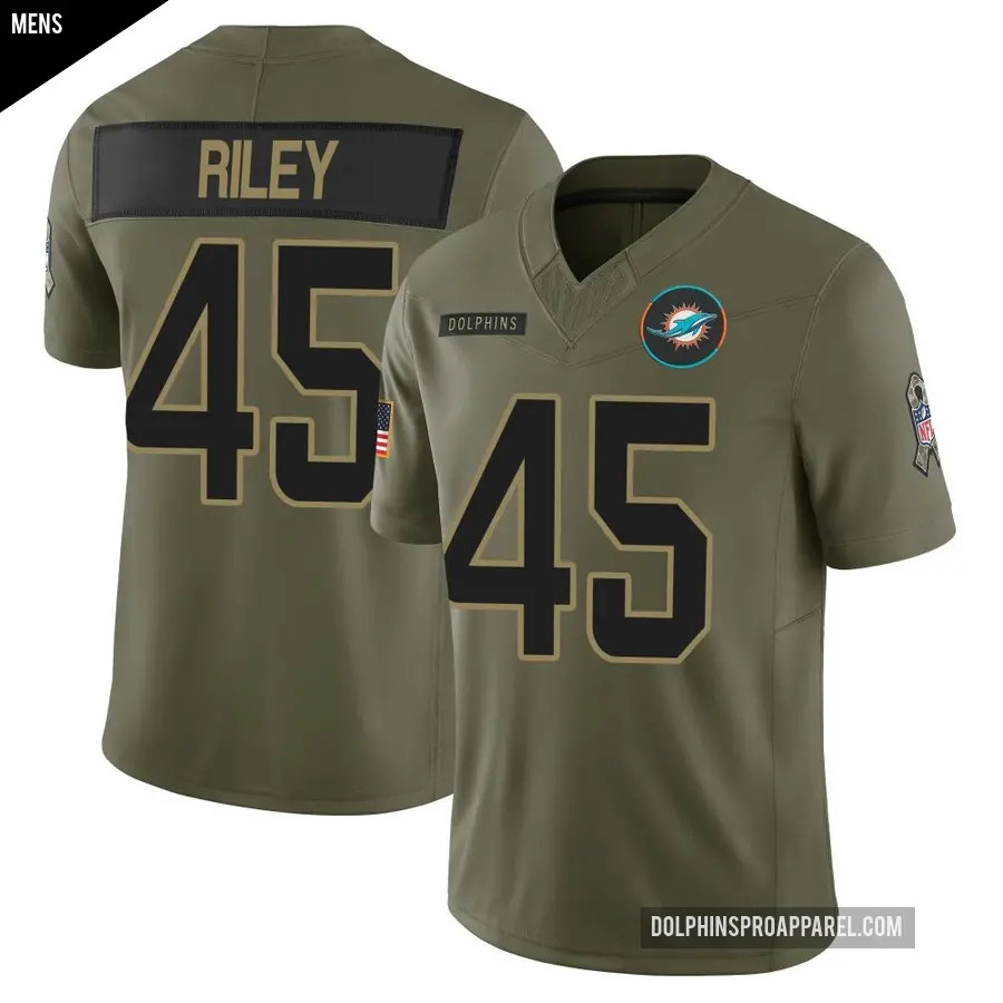 Men's Miami Dolphins ＃45 Duke Riley Olive Limited 2025 Salute to Service Jersey