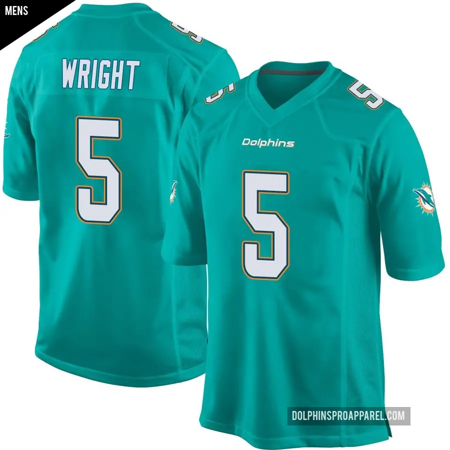 Men's Miami Dolphins ＃5 Jaylen Wright Aqua Game Team Color Jersey