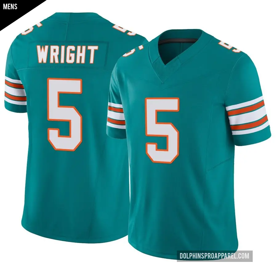 Men's Miami Dolphins ＃5 Jaylen Wright Aqua Limited Alternate Vapor F.U.S.E. Jersey