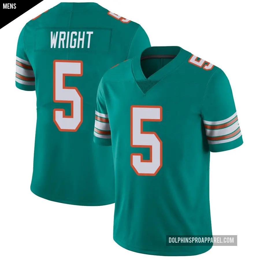 Men's Miami Dolphins ＃5 Jaylen Wright Aqua Limited Alternate Vapor Untouchable Jersey