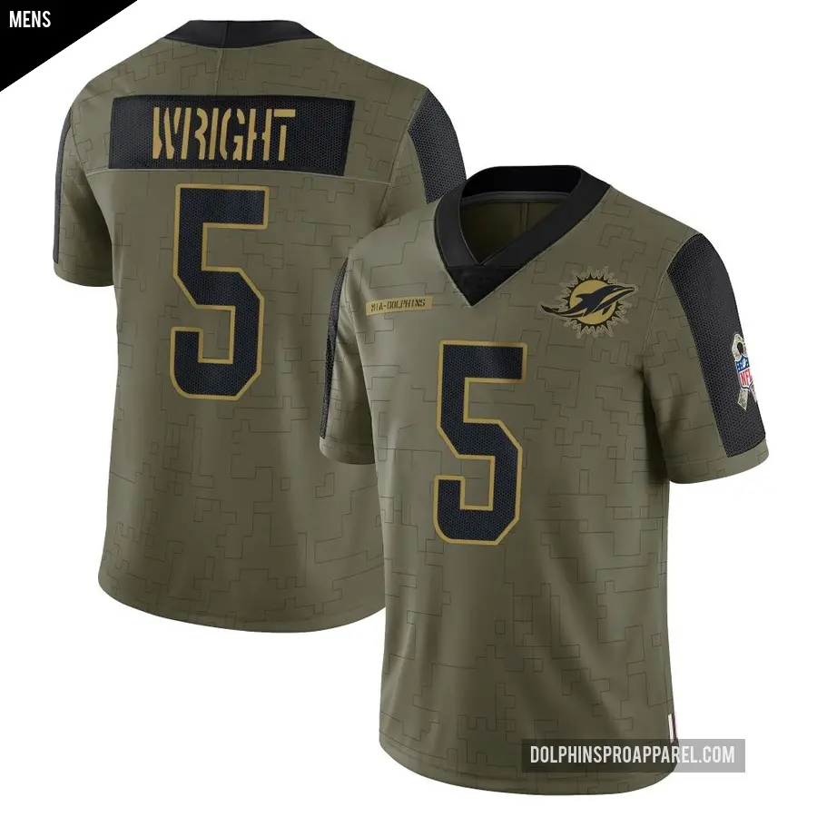 Men's Miami Dolphins ＃5 Jaylen Wright Olive Limited 2021 Salute To Service Jersey