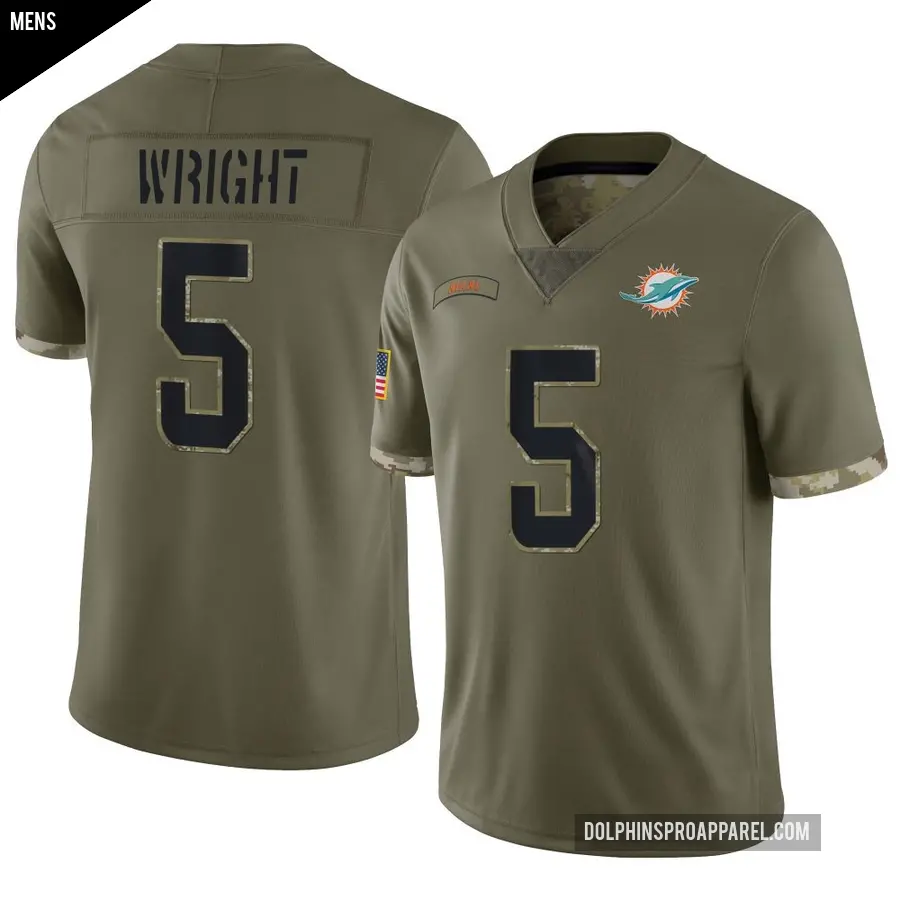Men's Miami Dolphins ＃5 Jaylen Wright Olive Limited 2022 Salute To Service Jersey