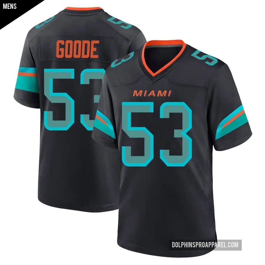 Men's Miami Dolphins ＃53 Cameron Goode Blue Game Pitch 2025 Rivalries Collection Jersey