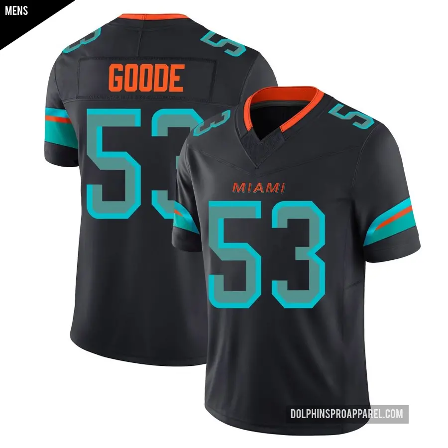 Men's Miami Dolphins ＃53 Cameron Goode Blue Limited Pitch 2025 Rivalries Collection Jersey