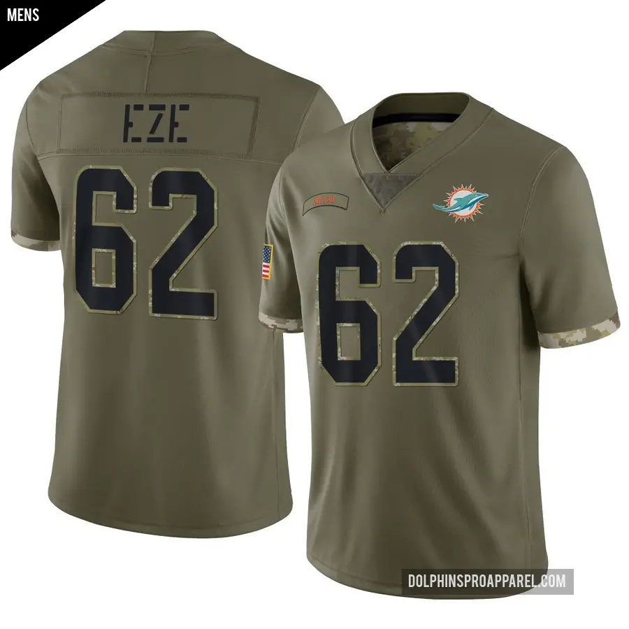 Men's Miami Dolphins ＃62 Obinna Eze Olive Limited 2022 Salute To Service Jersey