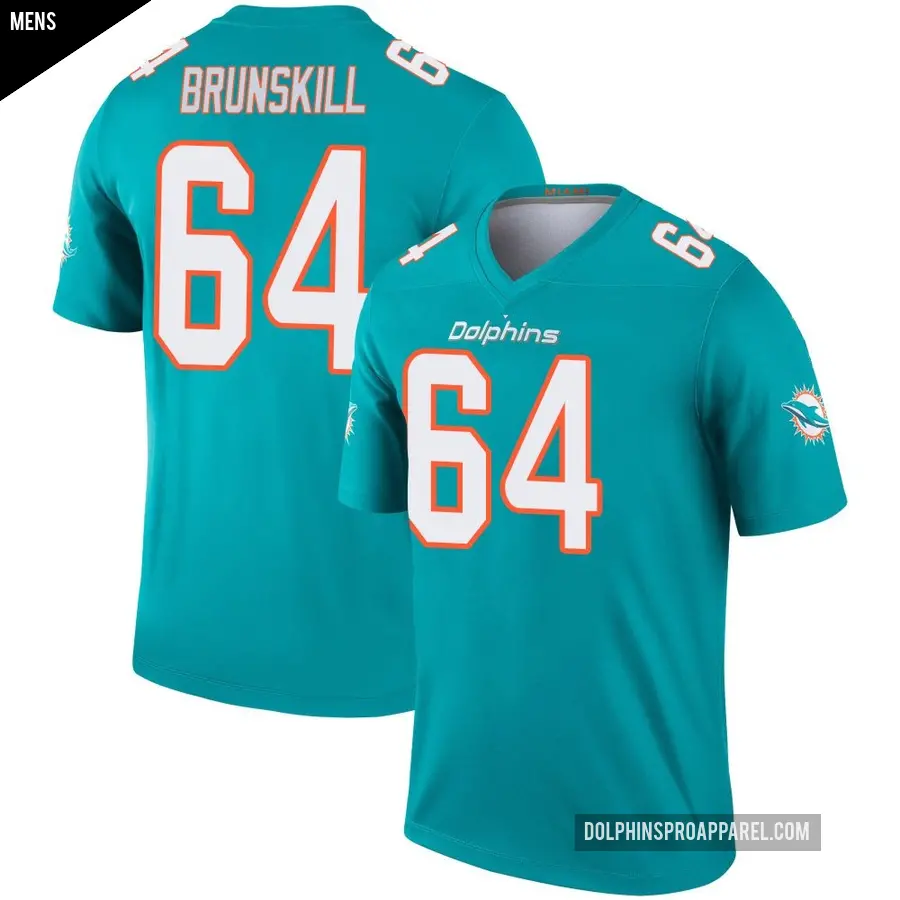 Men's Miami Dolphins ＃64 Daniel Brunskill Aqua Legend Jersey