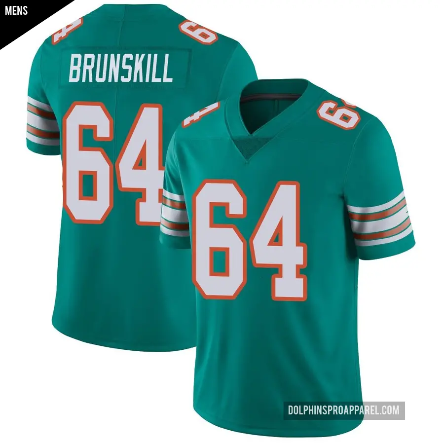 Men's Miami Dolphins ＃64 Daniel Brunskill Aqua Limited Alternate Vapor Untouchable Jersey