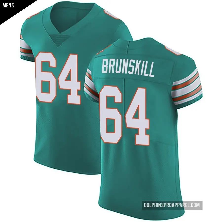 Men's Miami Dolphins ＃64 Daniel Brunskill Green Elite Aqua Alternate Vapor Untouchable Jersey
