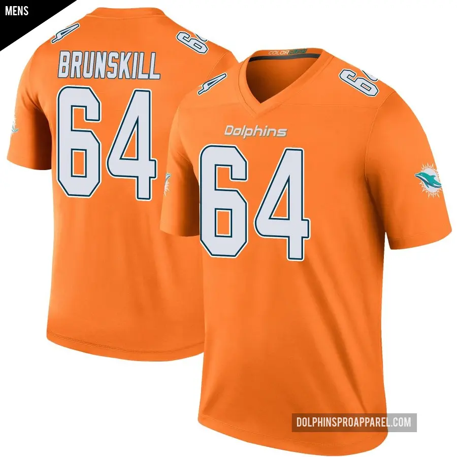 Men's Miami Dolphins ＃64 Daniel Brunskill Orange Legend Color Rush Jersey