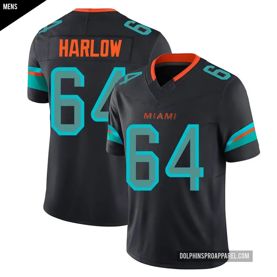 Men's Miami Dolphins ＃64 Sean Harlow Blue Limited Pitch 2025 Rivalries Collection Jersey