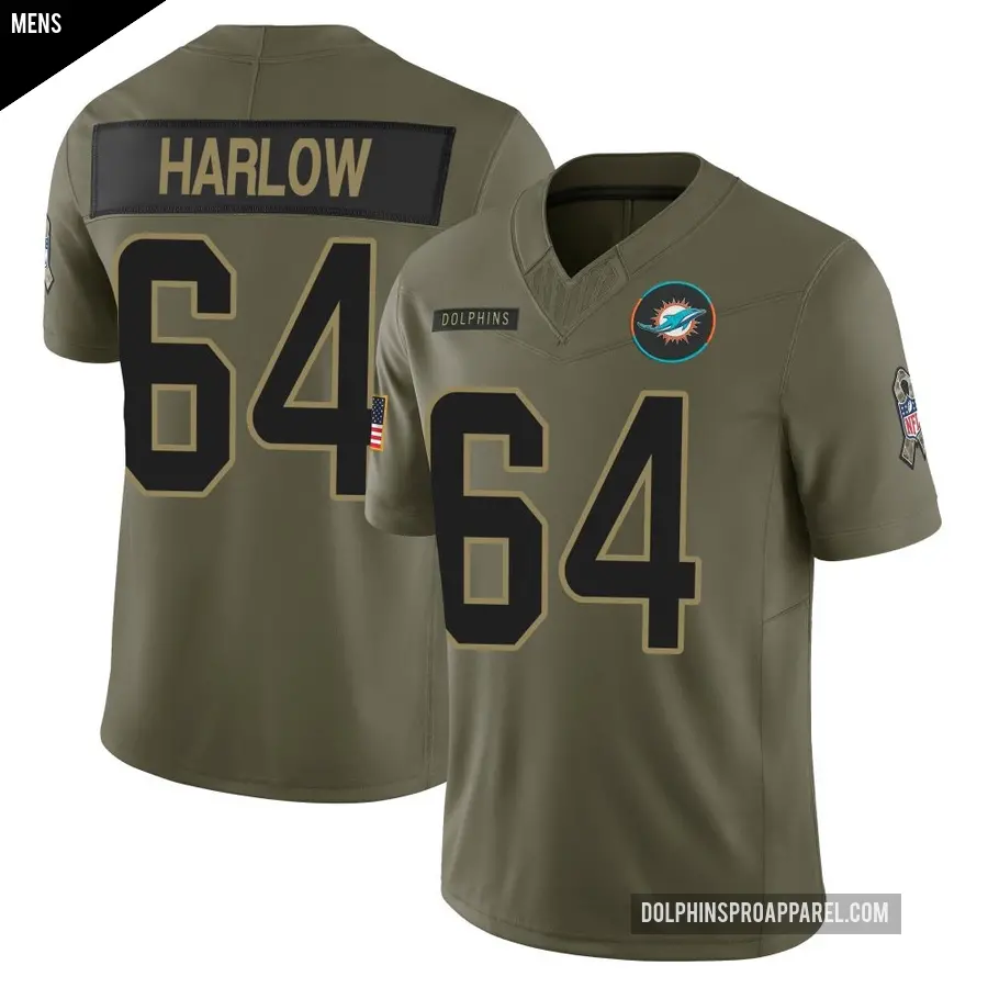Men's Miami Dolphins ＃64 Sean Harlow Olive Limited 2025 Salute to Service Jersey