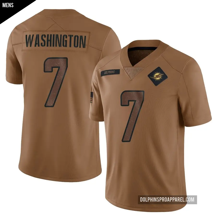 Men's Miami Dolphins ＃7 Tahj Washington Brown Limited 2023 Salute To Service Jersey