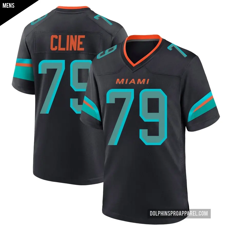 Men's Miami Dolphins ＃79 Kevin Cline Blue Game Pitch 2025 Rivalries Collection Jersey