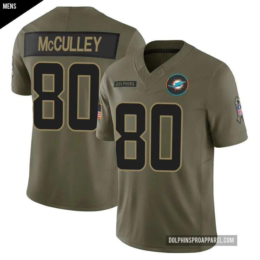 Men's Miami Dolphins ＃80 Donaven McCulley Olive Limited 2025 Salute to Service Jersey