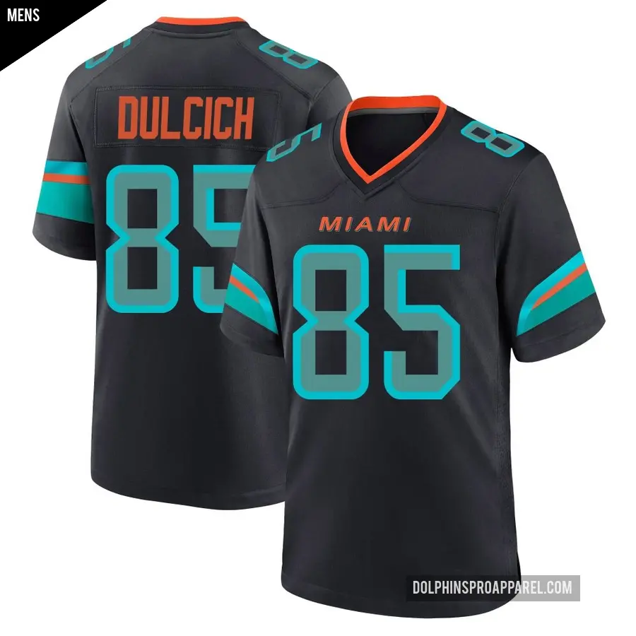 Men's Miami Dolphins ＃85 Greg Dulcich Blue Game Pitch 2025 Rivalries Collection Jersey