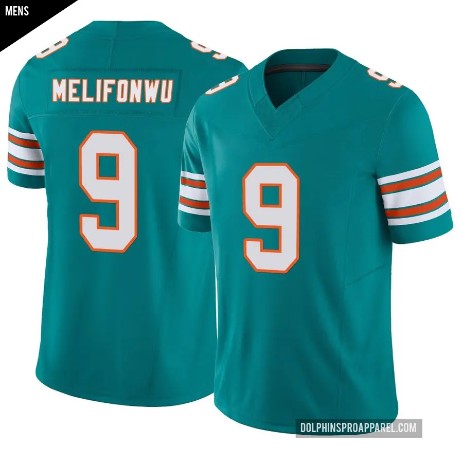 Men's Miami Dolphins ＃9 Ifeatu Melifonwu Aqua Limited Alternate Vapor F.U.S.E. Jersey