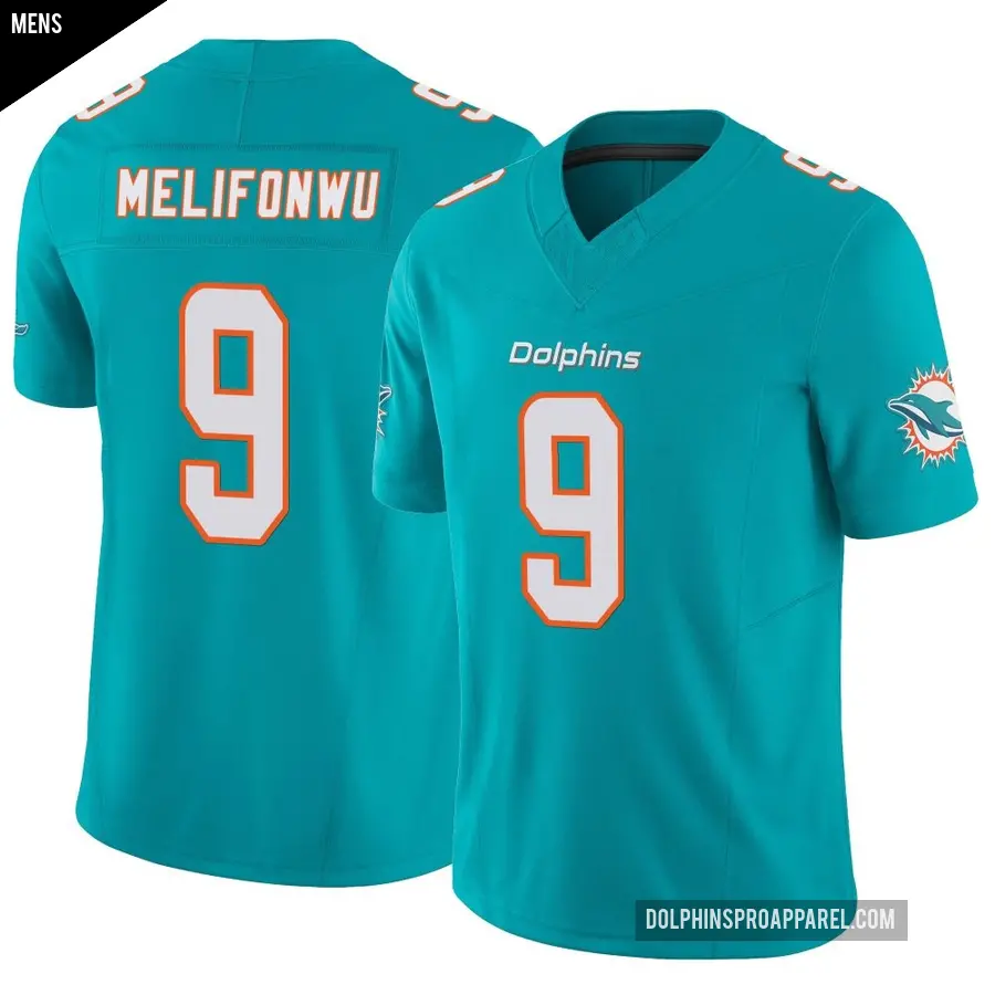 Men's Miami Dolphins ＃9 Ifeatu Melifonwu Aqua Limited Vapor F.U.S.E. Jersey