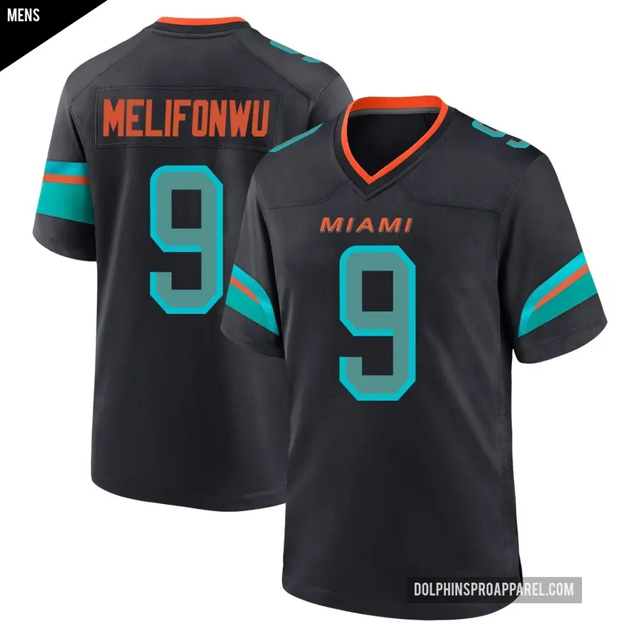 Men's Miami Dolphins ＃9 Ifeatu Melifonwu Blue Game Pitch 2025 Rivalries Collection Jersey