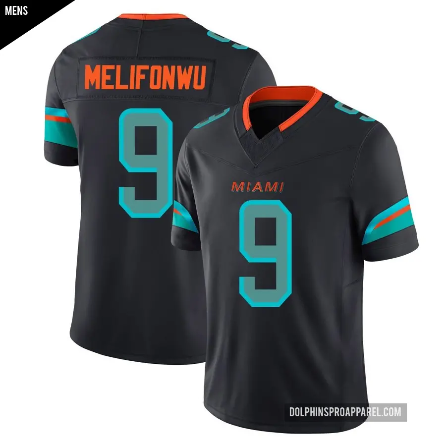 Men's Miami Dolphins ＃9 Ifeatu Melifonwu Blue Limited Pitch 2025 Rivalries Collection Jersey