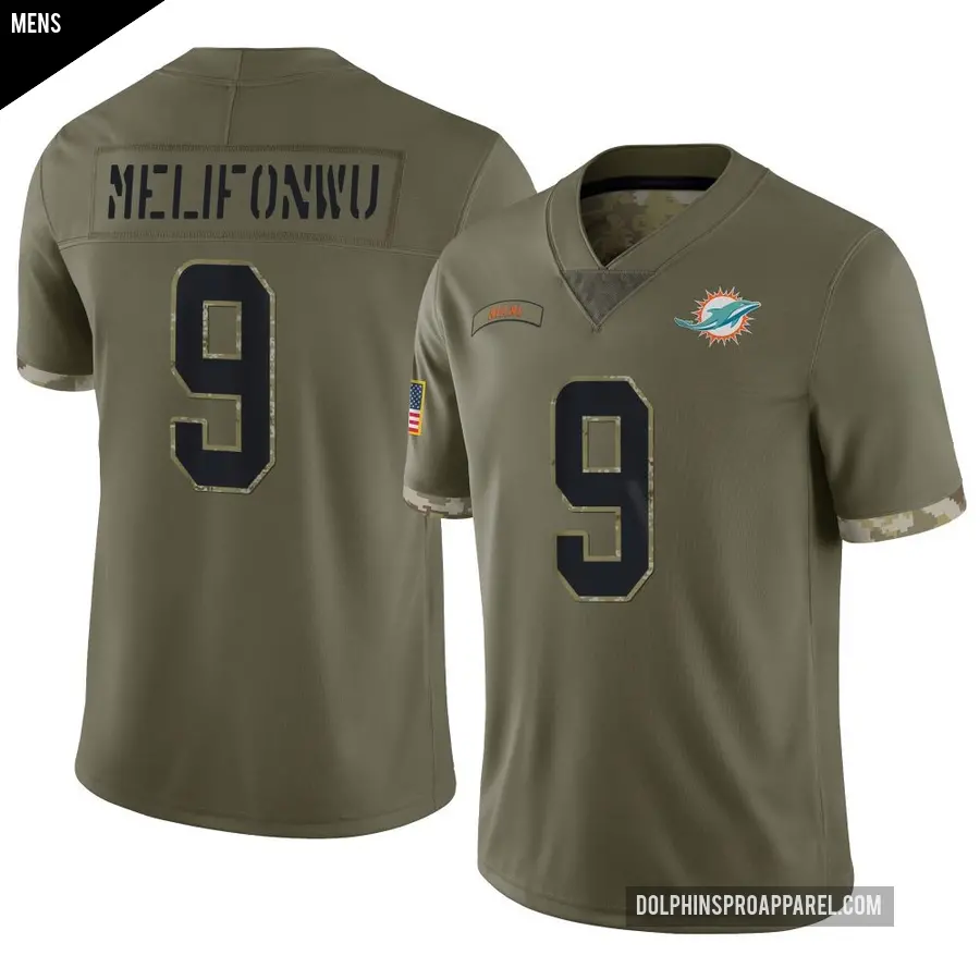 Men's Miami Dolphins ＃9 Ifeatu Melifonwu Olive Limited 2022 Salute To Service Jersey