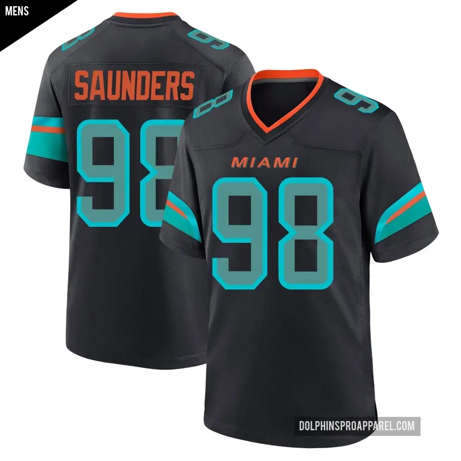 Men's Miami Dolphins ＃98 Kahlil Saunders Blue Game Pitch 2025 Rivalries Collection Jersey