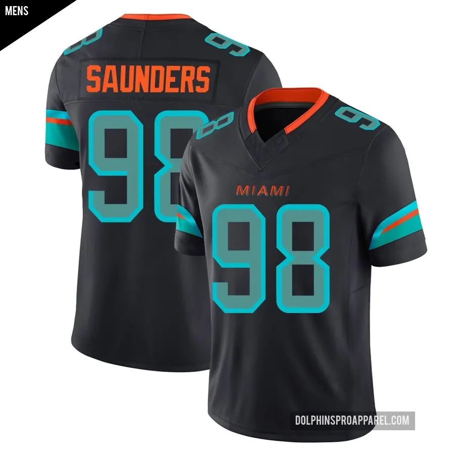 Men's Miami Dolphins ＃98 Kahlil Saunders Blue Limited Pitch 2025 Rivalries Collection Jersey