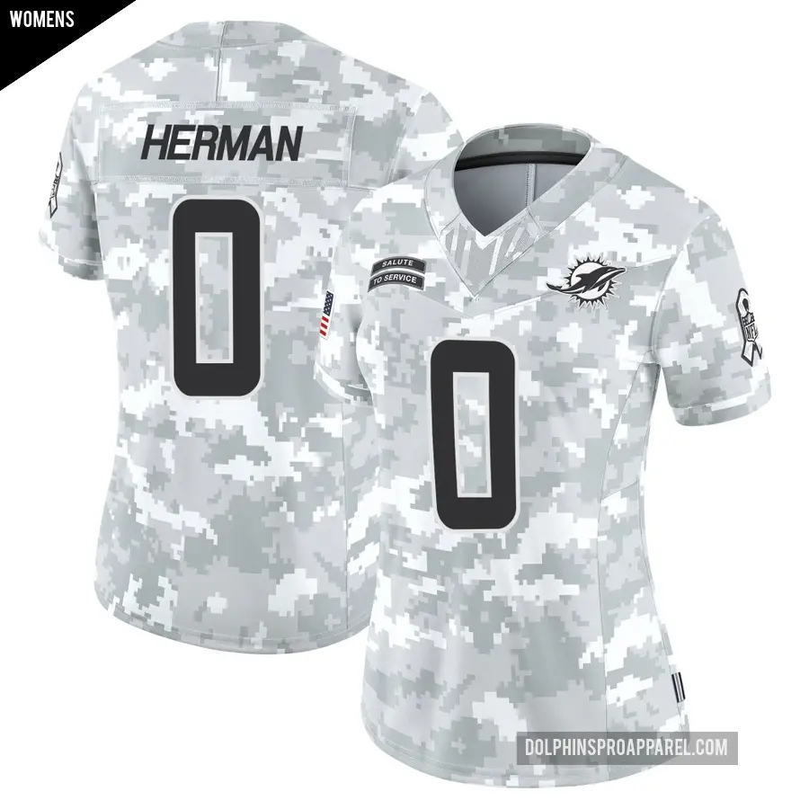 Women's Miami Dolphins ＃0 DJ Herman Arctic Camo Limited 2024 Salute to Service Jersey