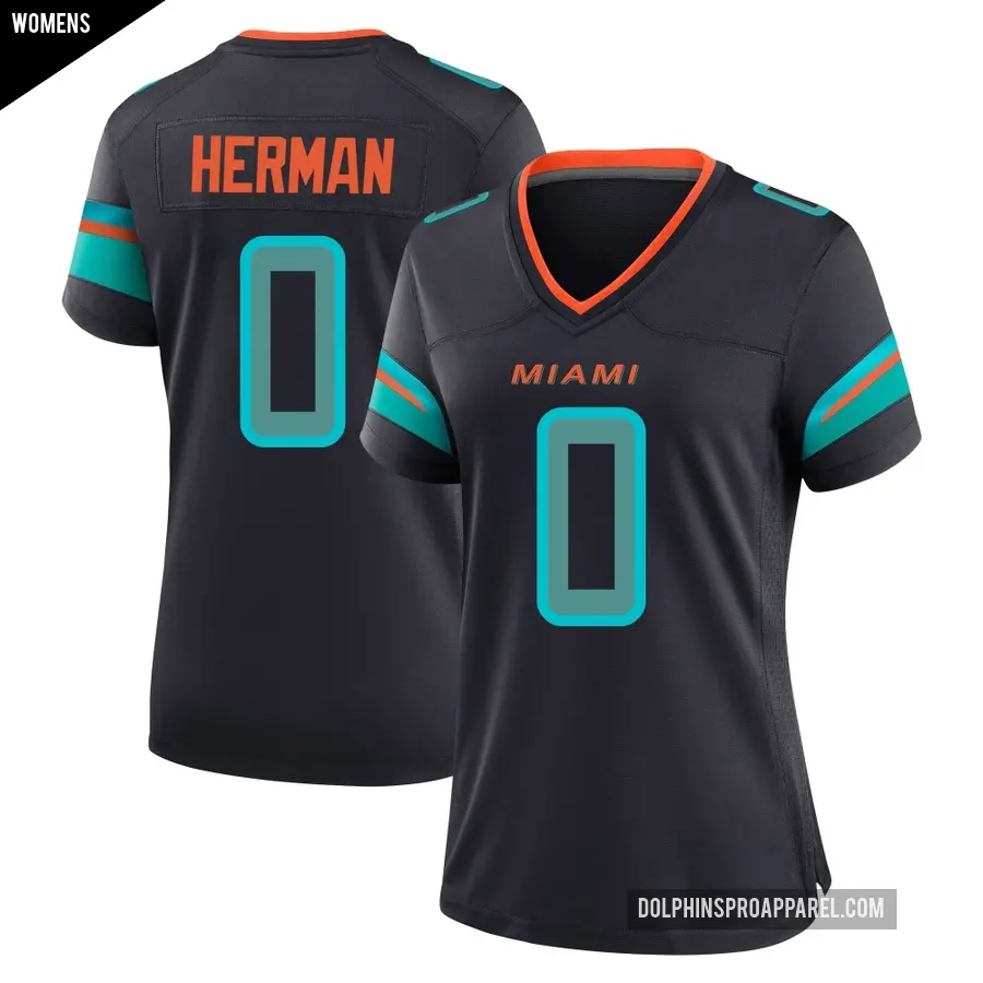Women's Miami Dolphins ＃0 DJ Herman Blue Game Pitch 2025 Rivalries Collection Jersey