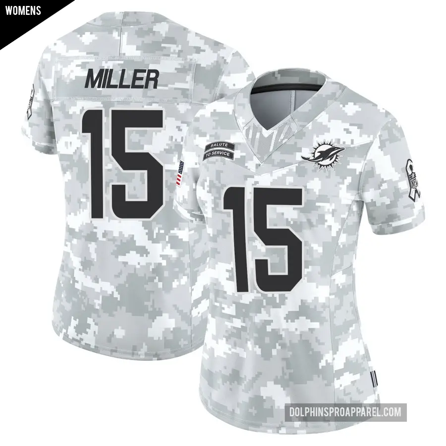 Women's Miami Dolphins ＃15 Cam Miller Arctic Camo Limited 2024 Salute to Service Jersey