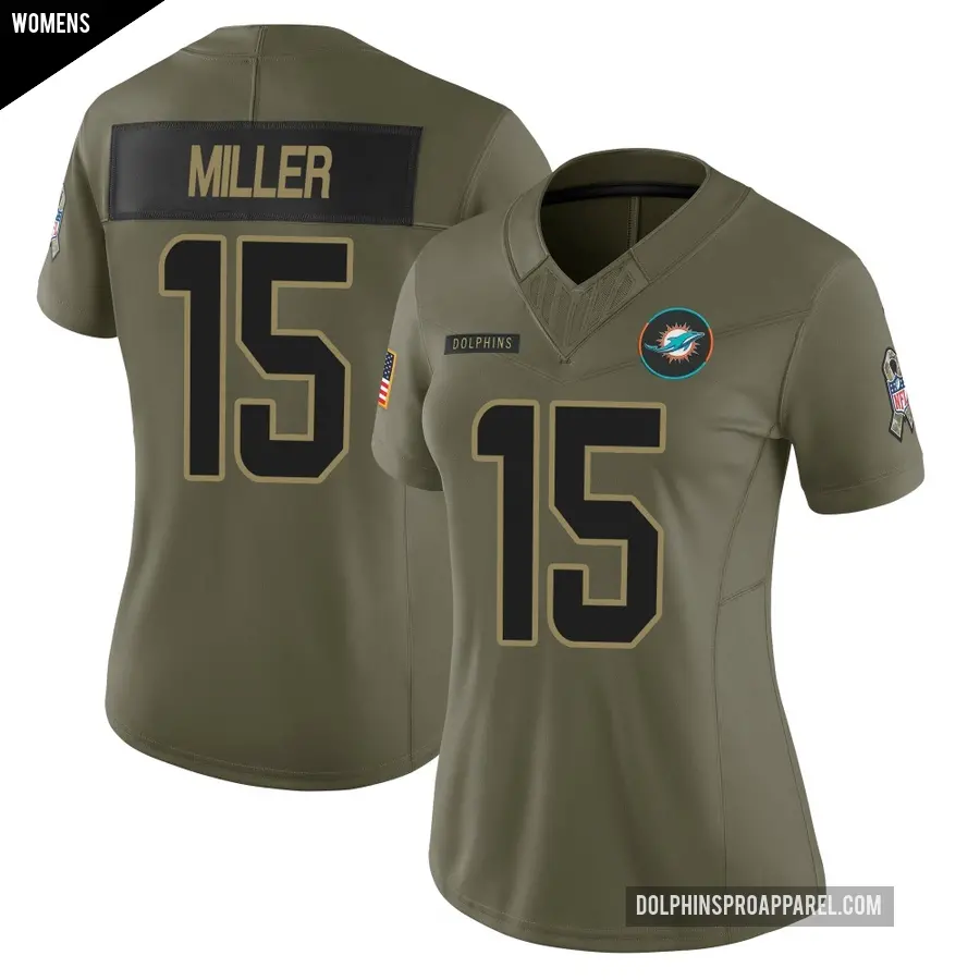 Women's Miami Dolphins ＃15 Cam Miller Olive Limited 2025 Salute to Service Jersey