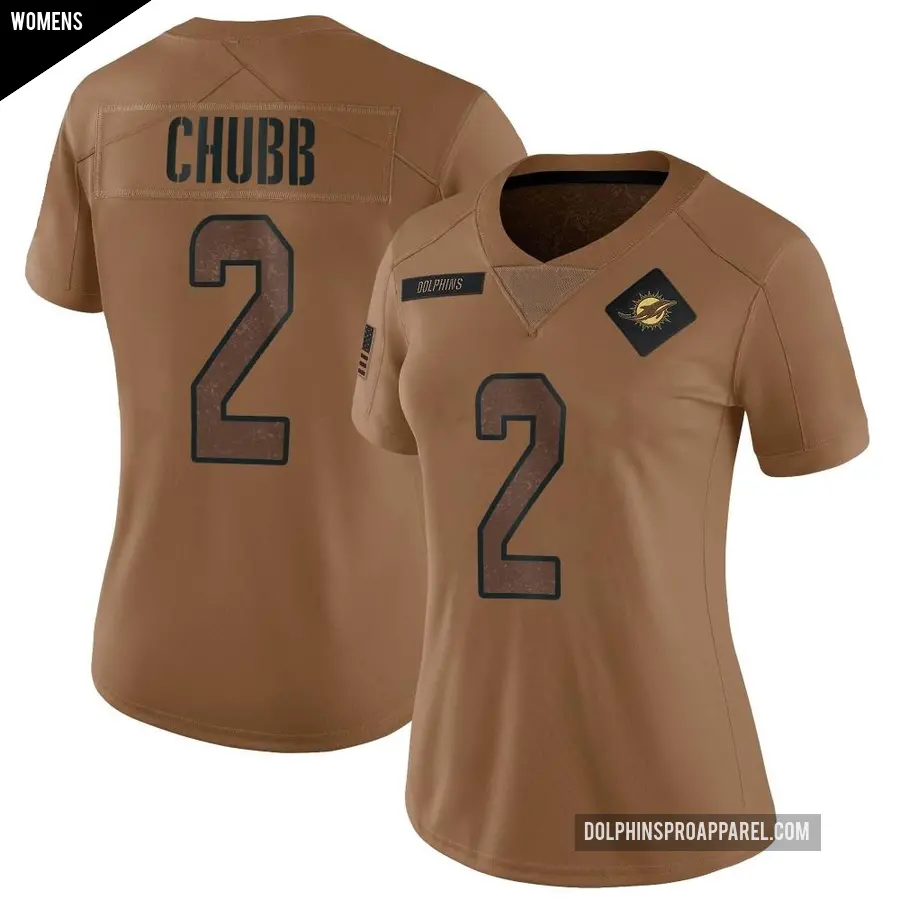 Women's Miami Dolphins ＃2 Bradley Chubb Brown Limited 2023 Salute To Service Jersey