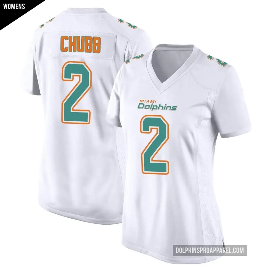Women's Miami Dolphins ＃2 Bradley Chubb White Game Fashion Jersey