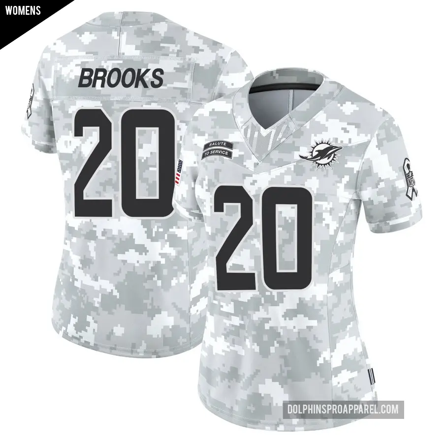 Women's Miami Dolphins ＃20 Jordyn Brooks Arctic Camo Limited 2024 Salute to Service Jersey