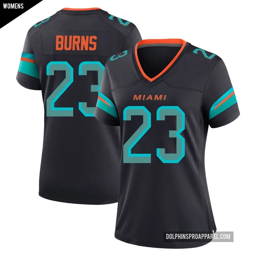 Women's Miami Dolphins ＃23 Artie Burns Blue Game Pitch 2025 Rivalries Collection Jersey