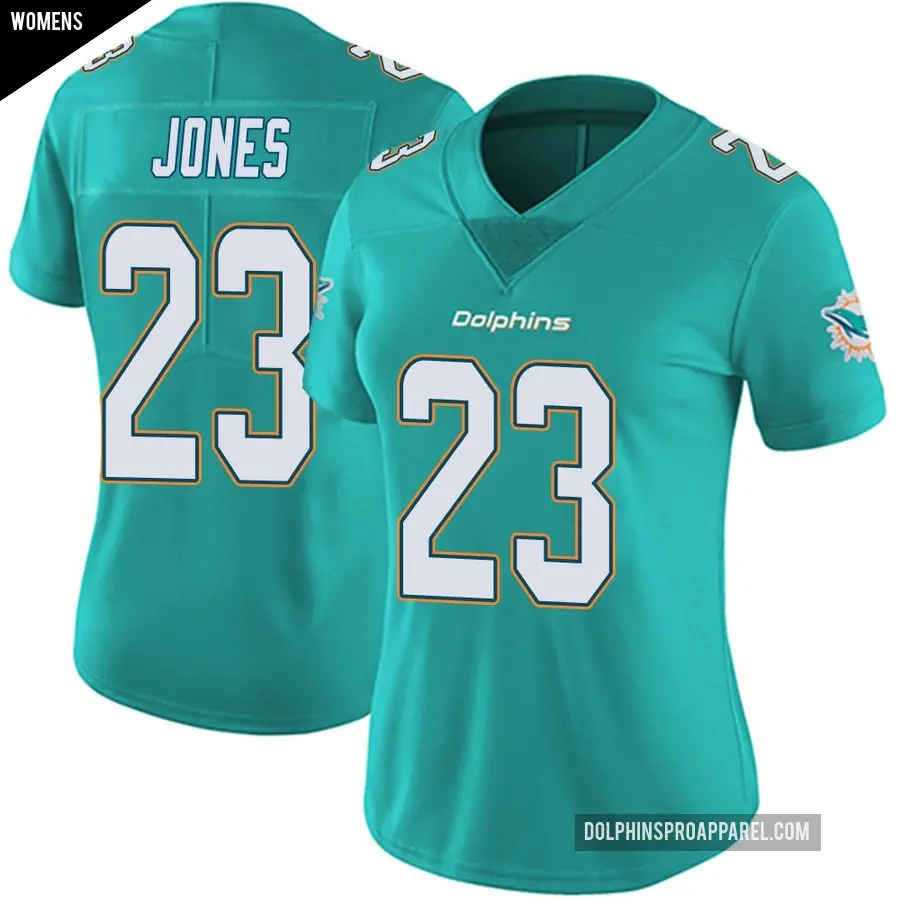 Women's Miami Dolphins ＃23 Jack Jones Aqua Limited Team Color Vapor Untouchable Jersey