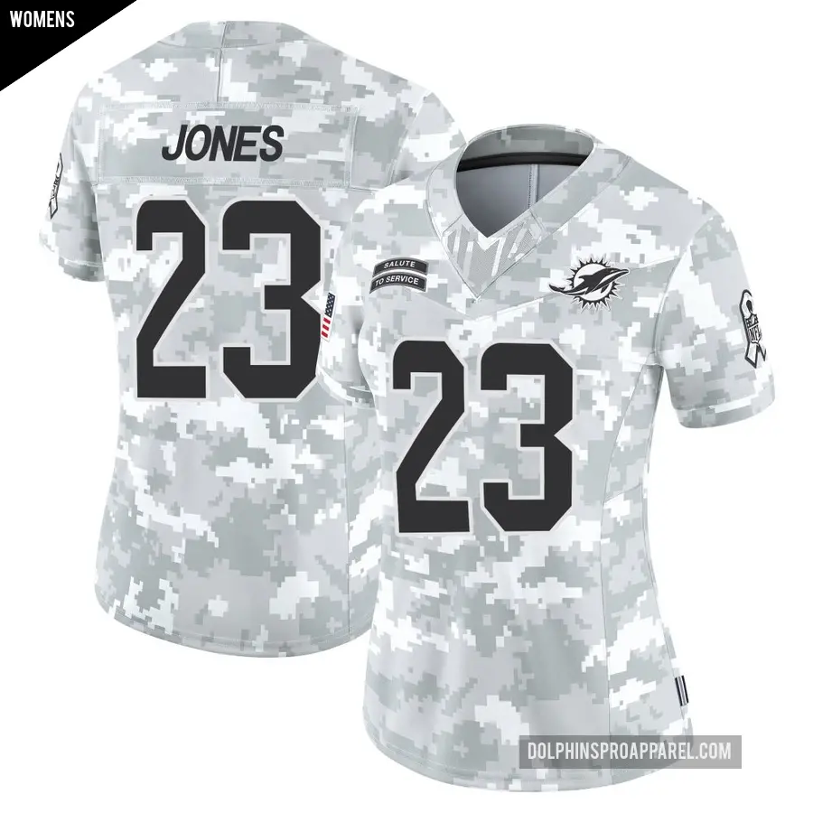 Women's Miami Dolphins ＃23 Jack Jones Arctic Camo Limited 2024 Salute to Service Jersey