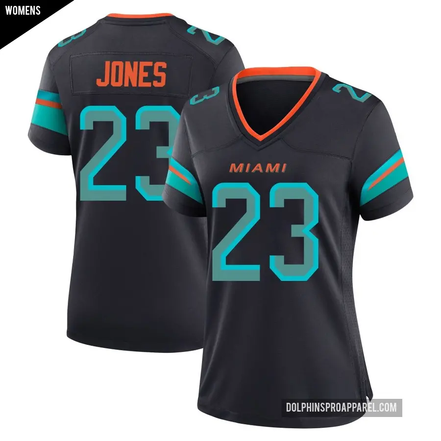 Women's Miami Dolphins ＃23 Jack Jones Blue Game Pitch 2025 Rivalries Collection Jersey