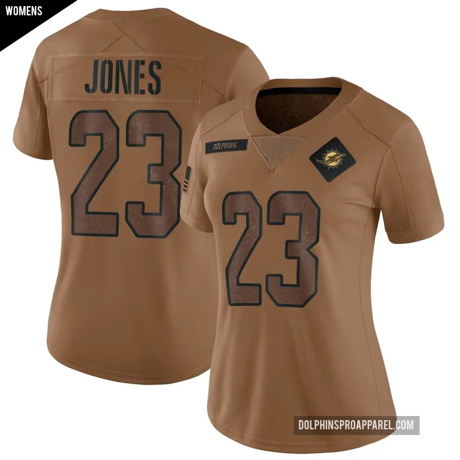 Women's Miami Dolphins ＃23 Jack Jones Brown Limited 2023 Salute To Service Jersey