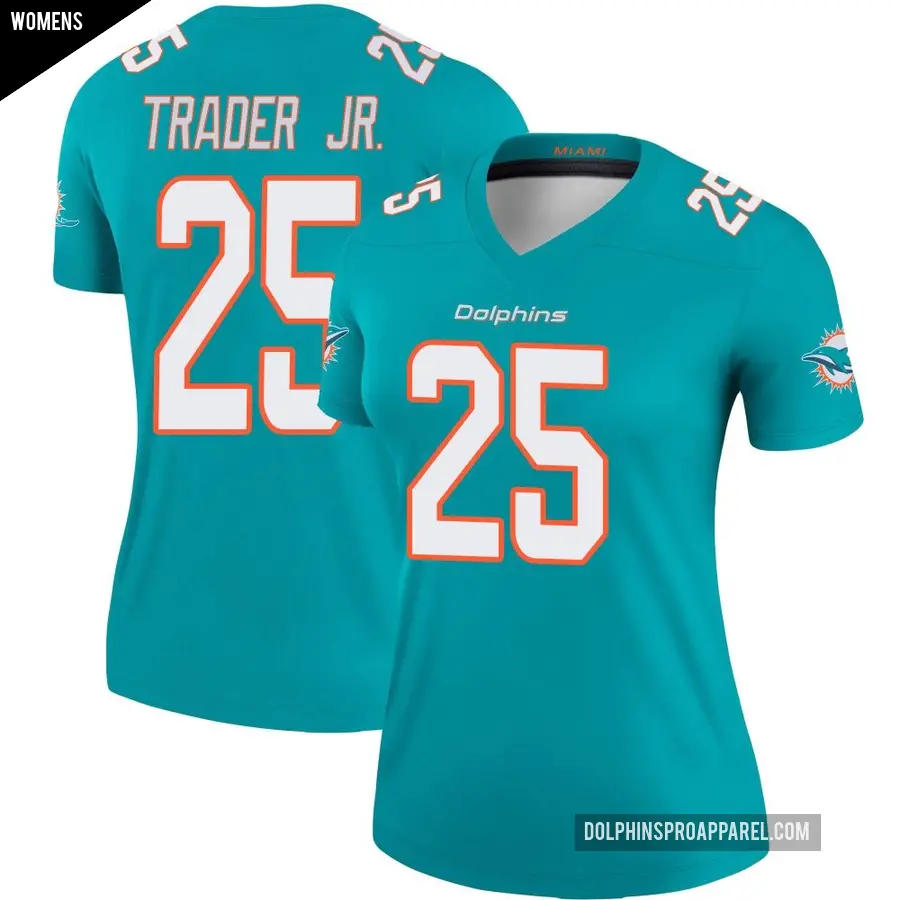 Women's Miami Dolphins ＃25 Dante Trader Jr. Aqua Legend Jersey