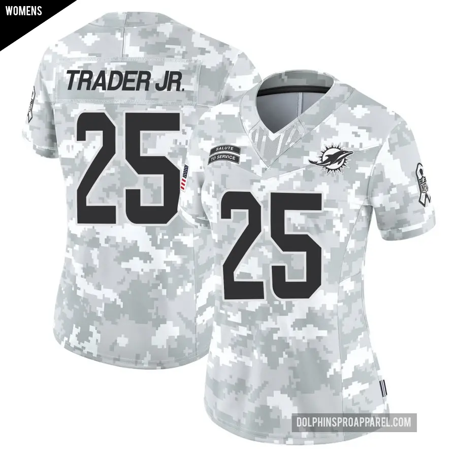 Women's Miami Dolphins ＃25 Dante Trader Jr. Arctic Camo Limited 2024 Salute to Service Jersey