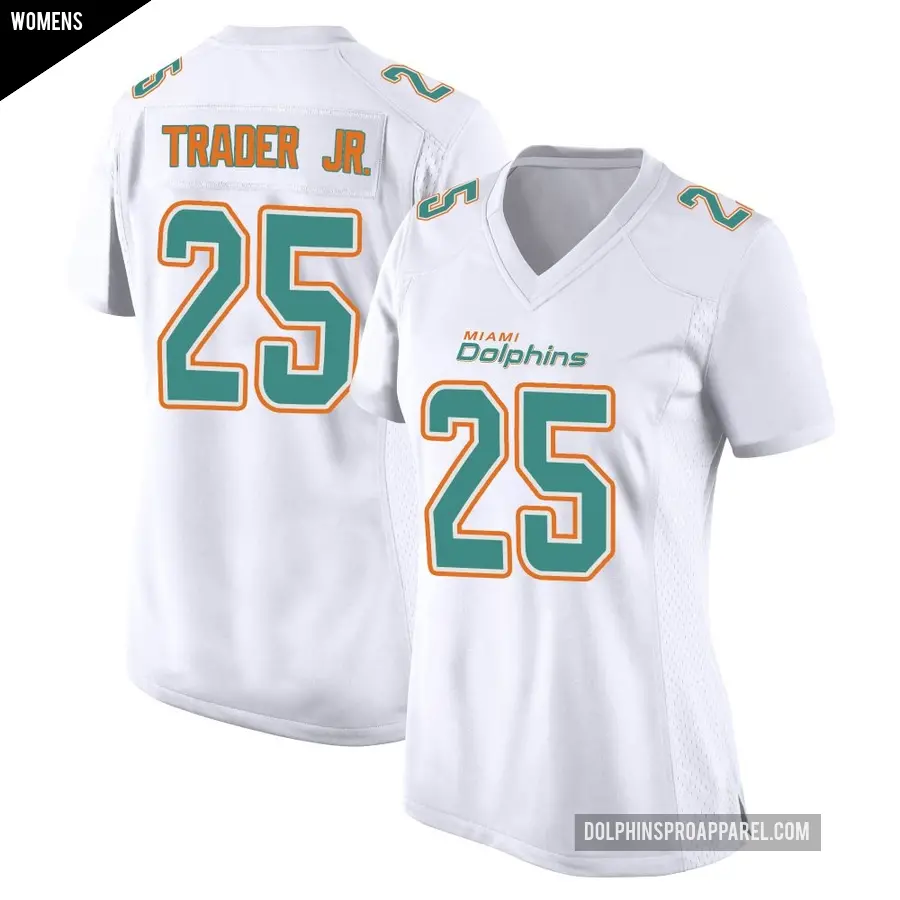 Women's Miami Dolphins ＃25 Dante Trader Jr. White Game Fashion Jersey