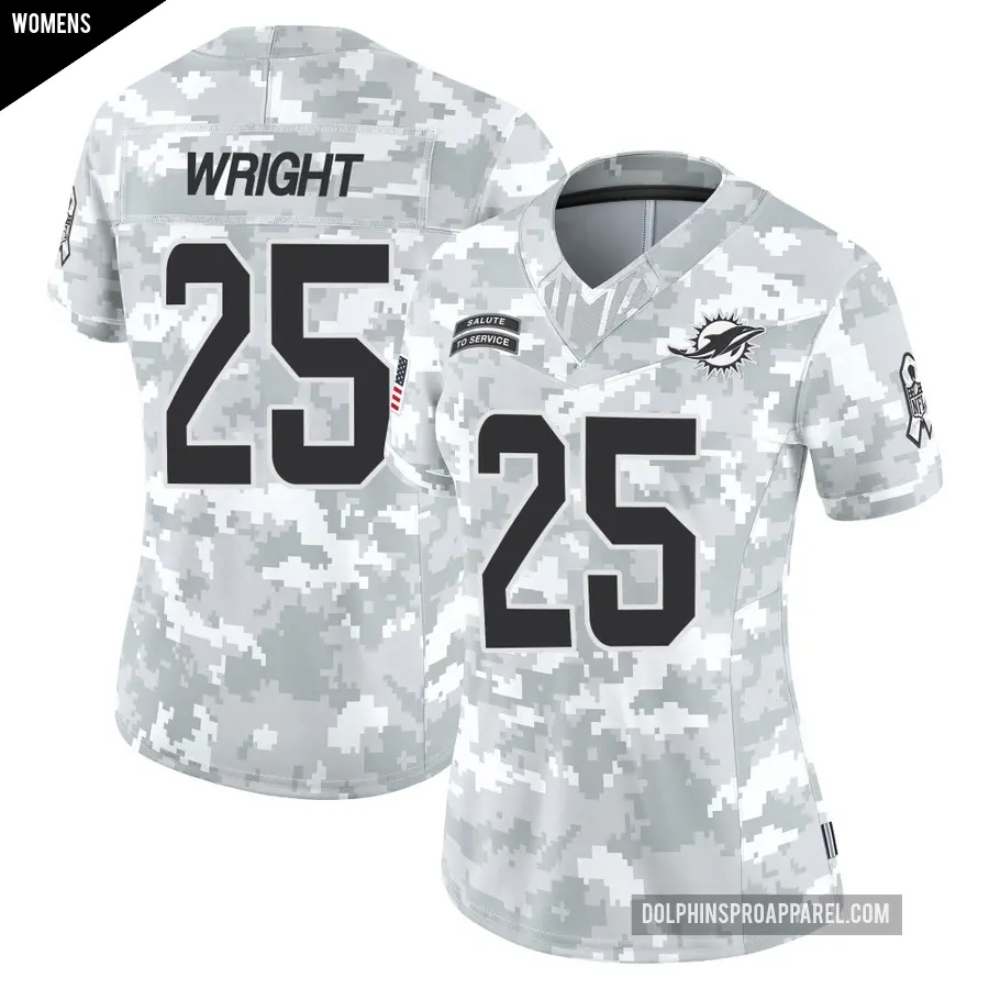 Women's Miami Dolphins ＃25 Jaylen Wright Arctic Camo Limited 2024 Salute to Service Jersey