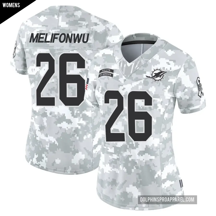 Women's Miami Dolphins ＃26 Ifeatu Melifonwu Arctic Camo Limited 2024 Salute to Service Jersey