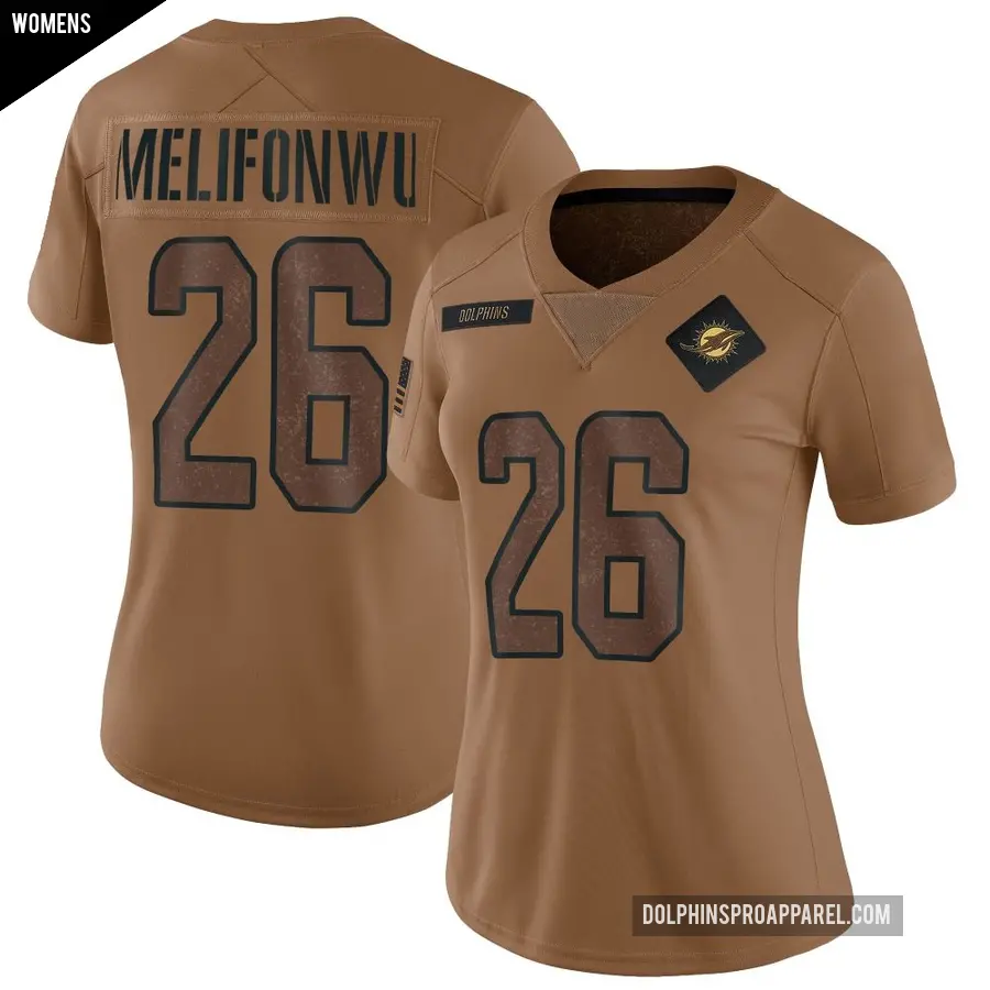 Women's Miami Dolphins ＃26 Ifeatu Melifonwu Brown Limited 2023 Salute To Service Jersey