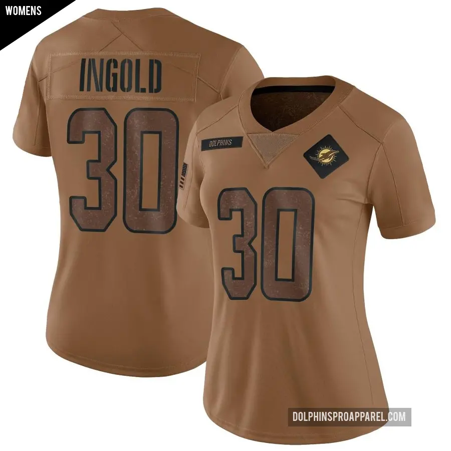 Women's Miami Dolphins ＃30 Alec Ingold Brown Limited 2023 Salute To Service Jersey